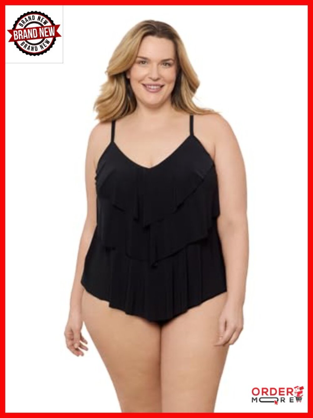 Triple Ruffle Tier Swim Tankini Top with Adjustable Straps
